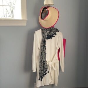 Women’s Beach Bundle: White Dress Large, Hot Pink Beach Bag, Straw Hat , Scarf